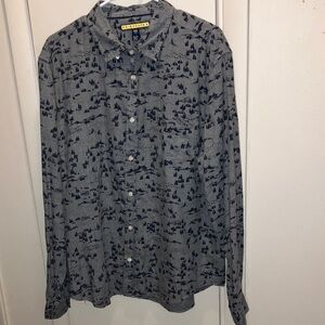 Prince & Fox Gray and Blue Casual Button Down Shirt Ski Resort Theme XL